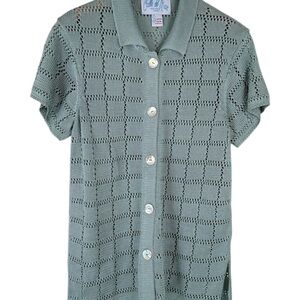 Calle Del Mar Open-Knit Top Teal Sea Foam California 70s Boho Abalone Small